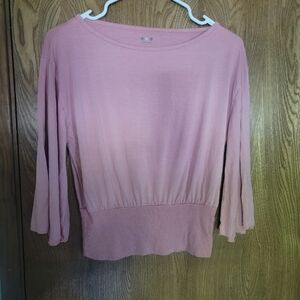 THREE DOTS bell sleeve pink blouse Small
